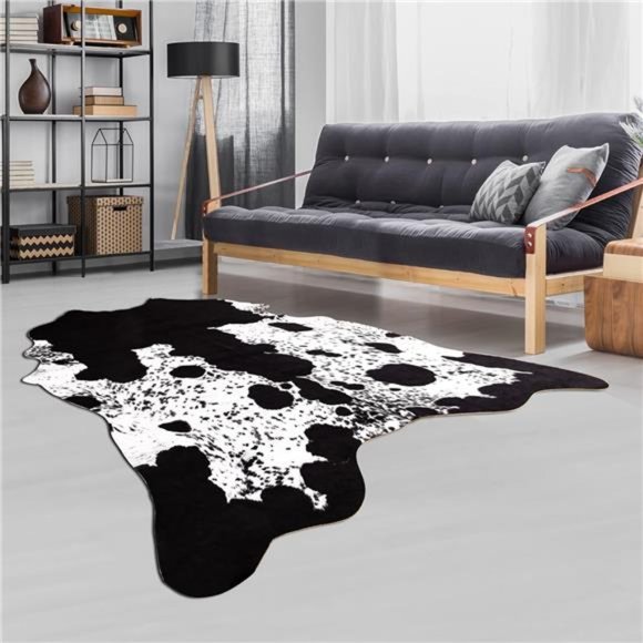 Faux Cowhide Rug 3.6 x2.3 Feet,Cute Cow Hide Rug for Living Room Bedroom Western - Picture 4 of 6